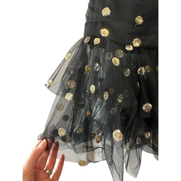 Marchesa Notte NWT Strapless Black Gold Sequin Polka Dot Tulle Midi Dress Sz 8 - Picture 8 of 10